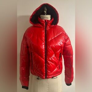 Love & Sports Women's Cropped Puffer Jacket with Hood Chili Red Size XS (0-2)